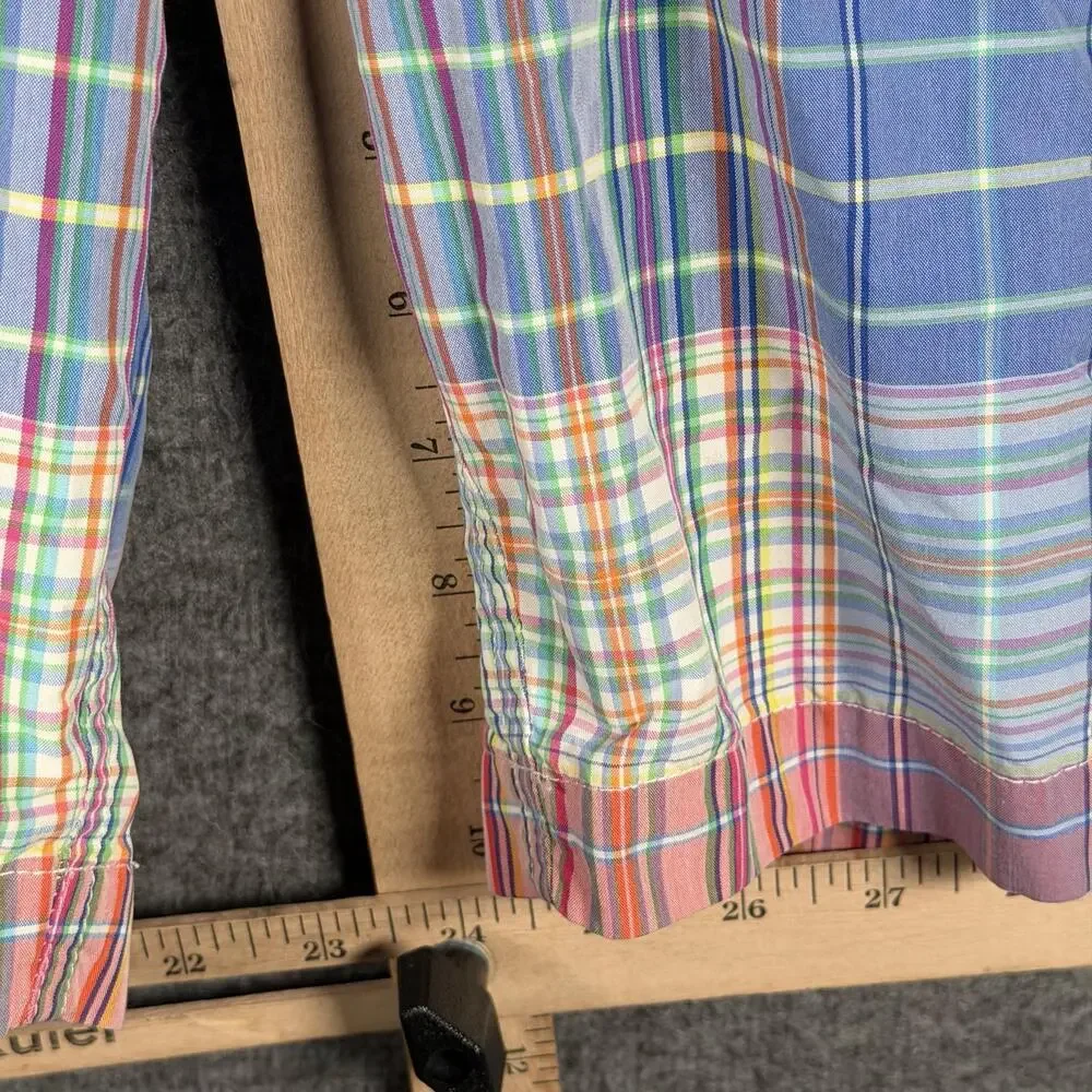 Polo Ralph Lauren Mens 36 Madras Plaid Cargo Board Shorts Swim Trunks Y2K Resort